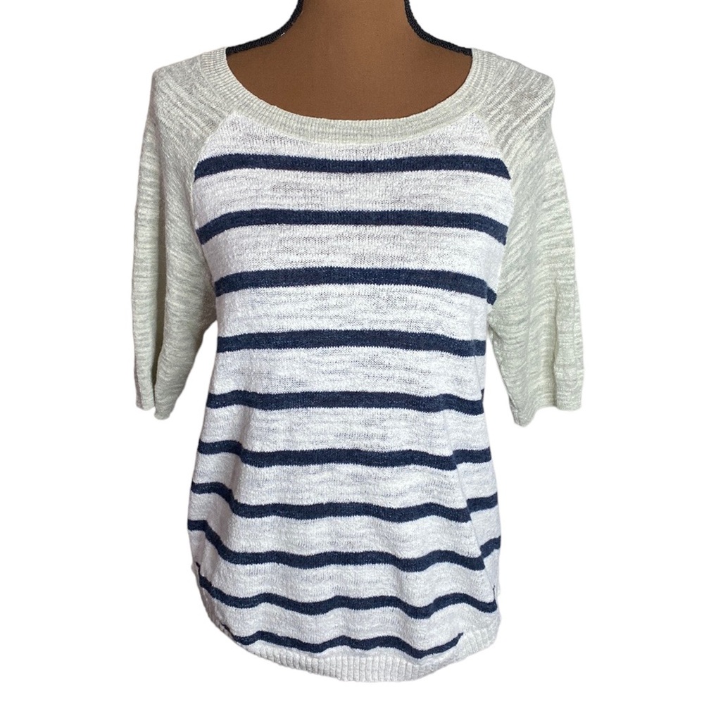 J Crew factory linen blend striped elbow length light sweater size S